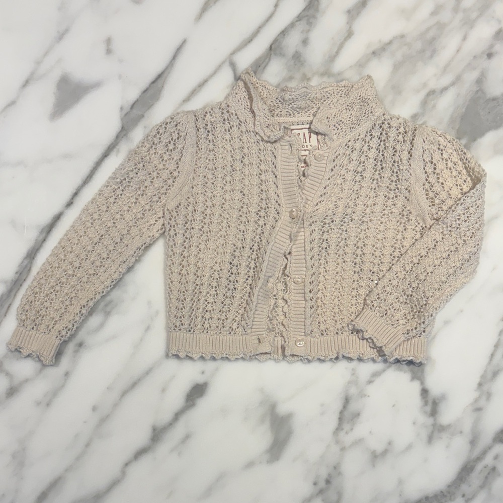 Kids Beige Knit Cardigan Sweater